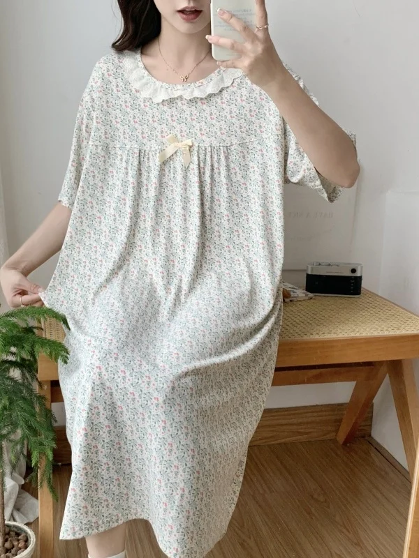 Lose Sommer Spwear Damen Dr. Übergröße dünne Milchseide Nachthemd druckbare Heimkleidung Jugend Sommer Outfit langer Rock