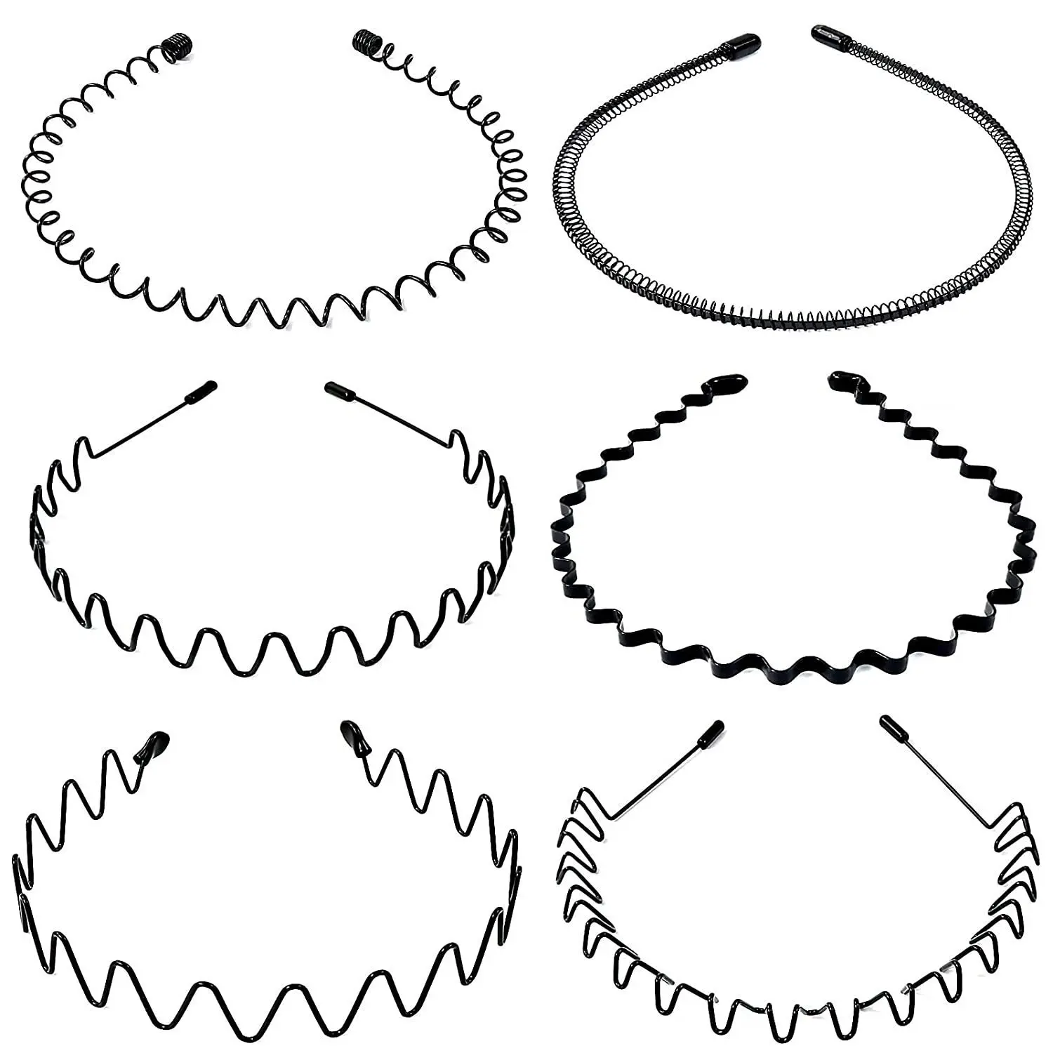 6pcs Metal Headband For Men Women Fashion Hair Bands Outdoors Sports Non Slip Smooth Elastic Teeth Comb Unisex Hair Accessories