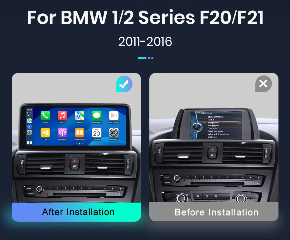 Junsun 10,25'' Multimedia-Touchscreen für BMW 1/2/3/4 Serie F20/F21/F22/F30/F31/F33/F34/F36 2012-2021 Wireless Carplay Android Auto NBT EVO System Bluetooth GPS Navigation Stereo – Detail 4
