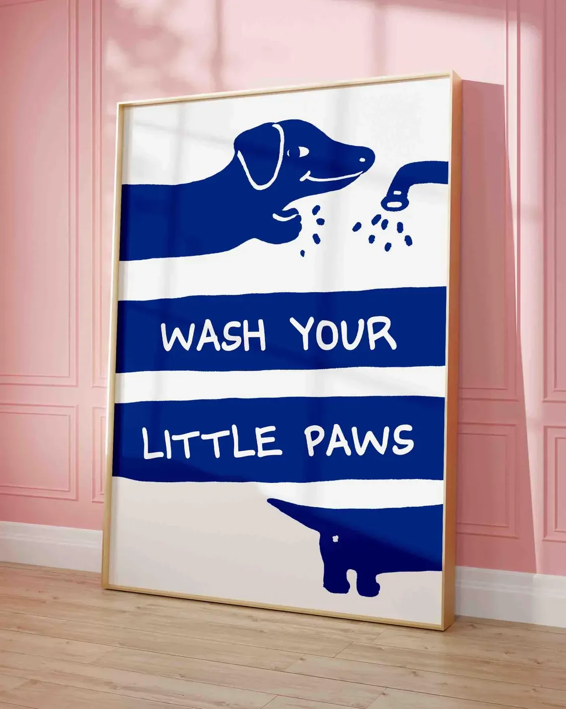Poster „Wasch deine kleinen Pfoten“, niedliche Badezimmer-Wandkunst, Waschraum-Dekoration, Kinder-Waschraum-Druck, Kawaii-Dackel-Druck, Shippe