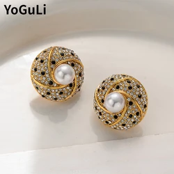 Fashion Jewelry Luxury Temperament Full Crystal Simulated Pearl Earrings For Women Wedding Gift Delicate Design Fine Accessories