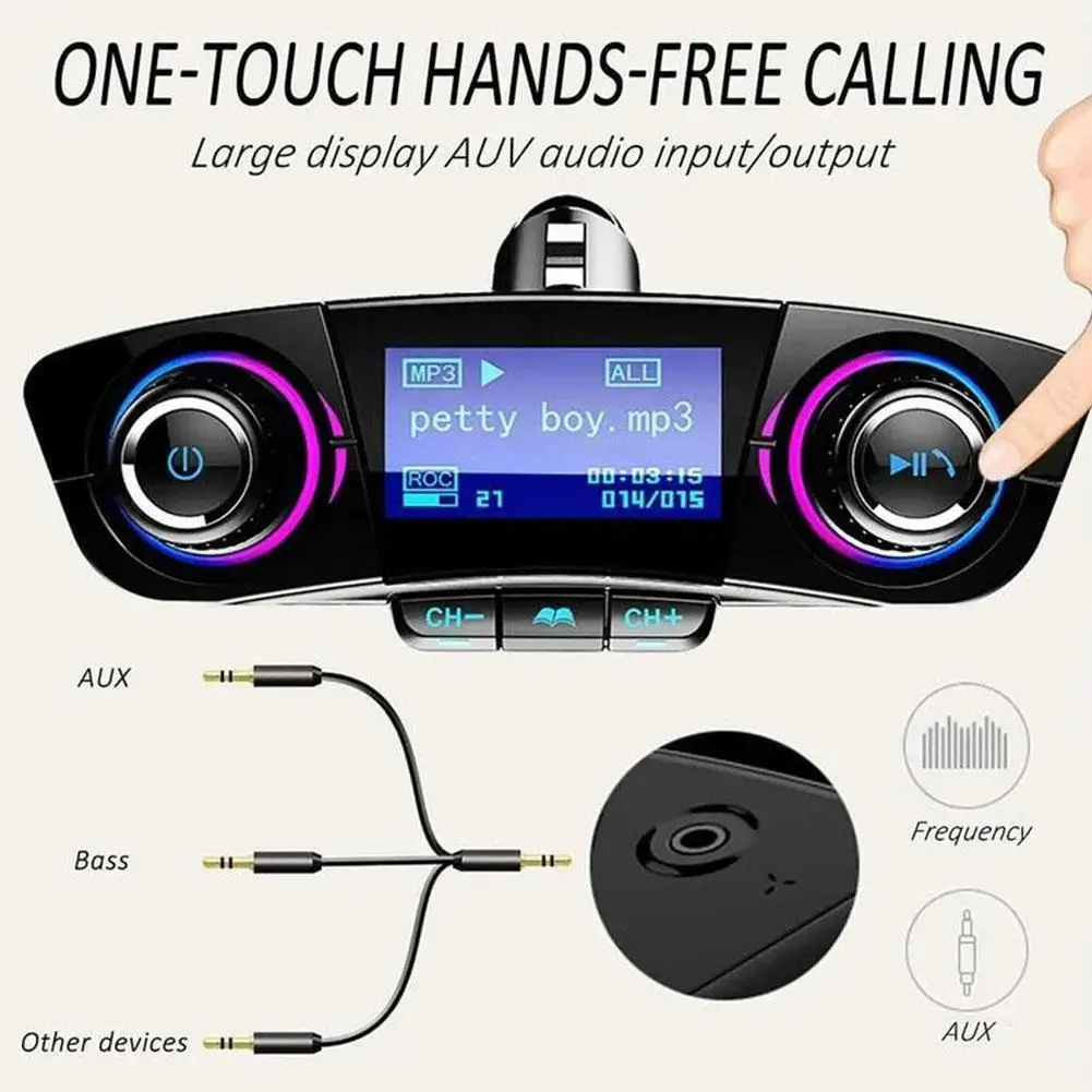 Bluetooth 5.0 Car Adapter FM/AUX Transmitter Kit MP3 Player Auto Wireless Handsfree Dual USB Charger LED Screen