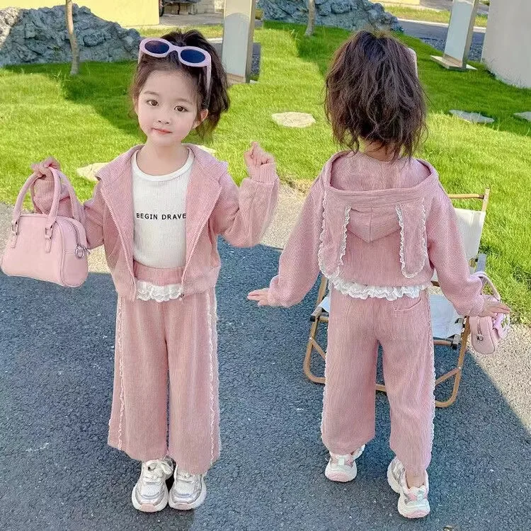 

Two-piece Set Fashionable Baby Girls for Autumn and Spring New Hooded Sweatshirt Jacket Casual Sports Pants Suit