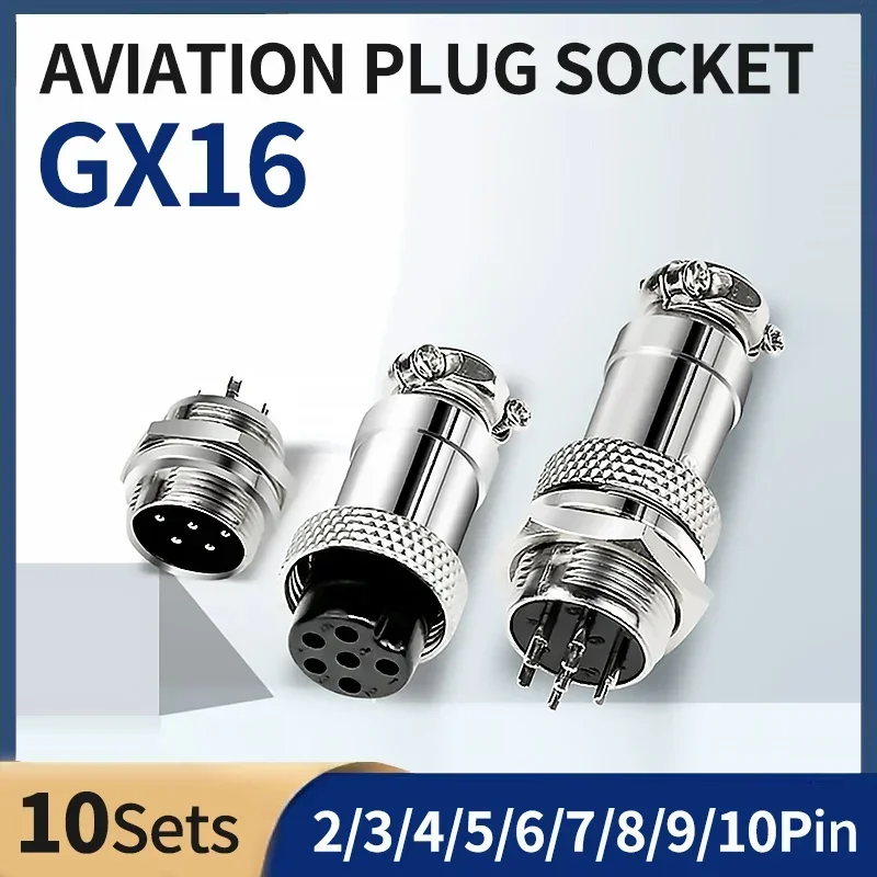 

10 sets GX16 metal aviation socket 2/3/4/5/6/7/8/9/10pin electric cable terminal fixed type and butt mobile type Female&male