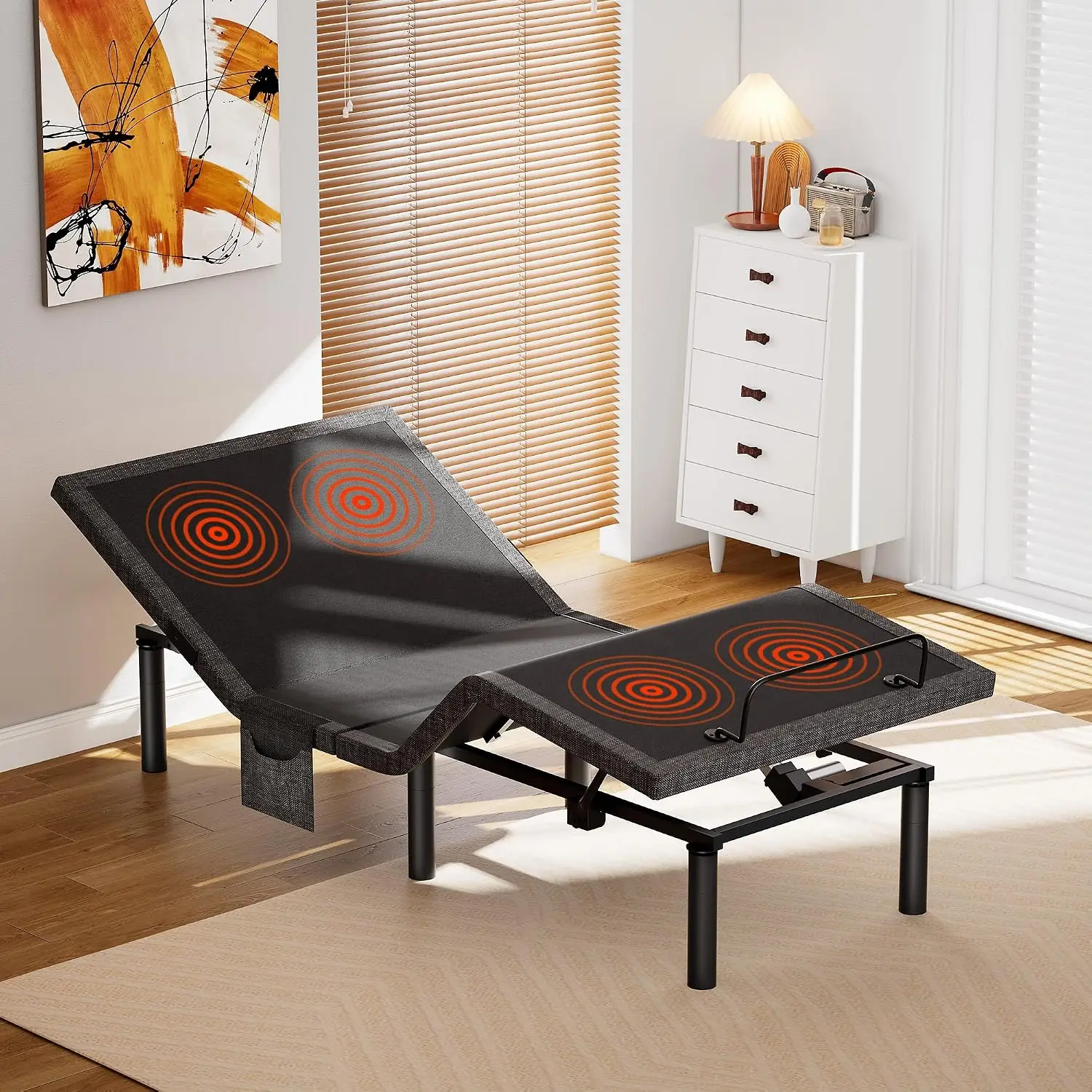 Adjustable Bed Base with Massage, USB Ports, Night Light, Head & Foot Incline, 4 Height Options, Twin XL, Customized