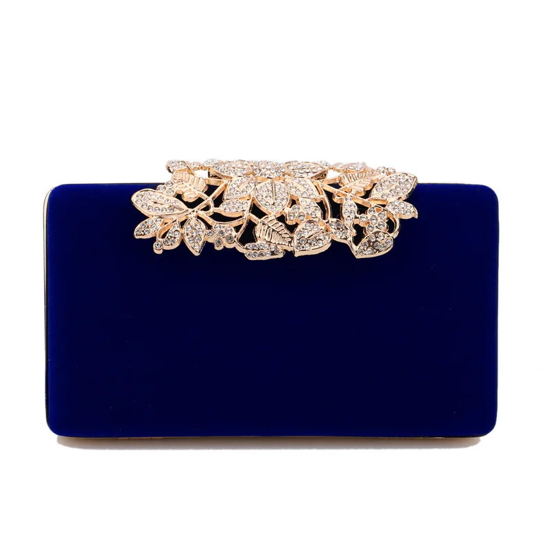 

Diamond Leaf Studded Evening Bag Luxurious Ladies' Velvet Handbag Evening Gown Matching Clutch Bags Dark Blue Purses for Women