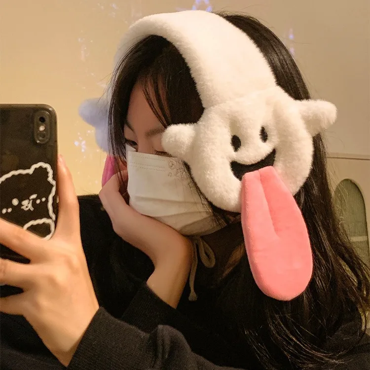 Personalized Cartoon Funny Tongue Spitting Plush Warm Earmuffs Winter Warm Ear Protection Covers Ear Cushions Warm Riding Decor