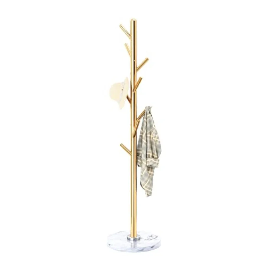 

Coat Rack with Natural Marble Base Solid Stainless Steel Coat Racks Freestanding Coat Rack Stand with 8 Hooks Coat Tree Hats Ha