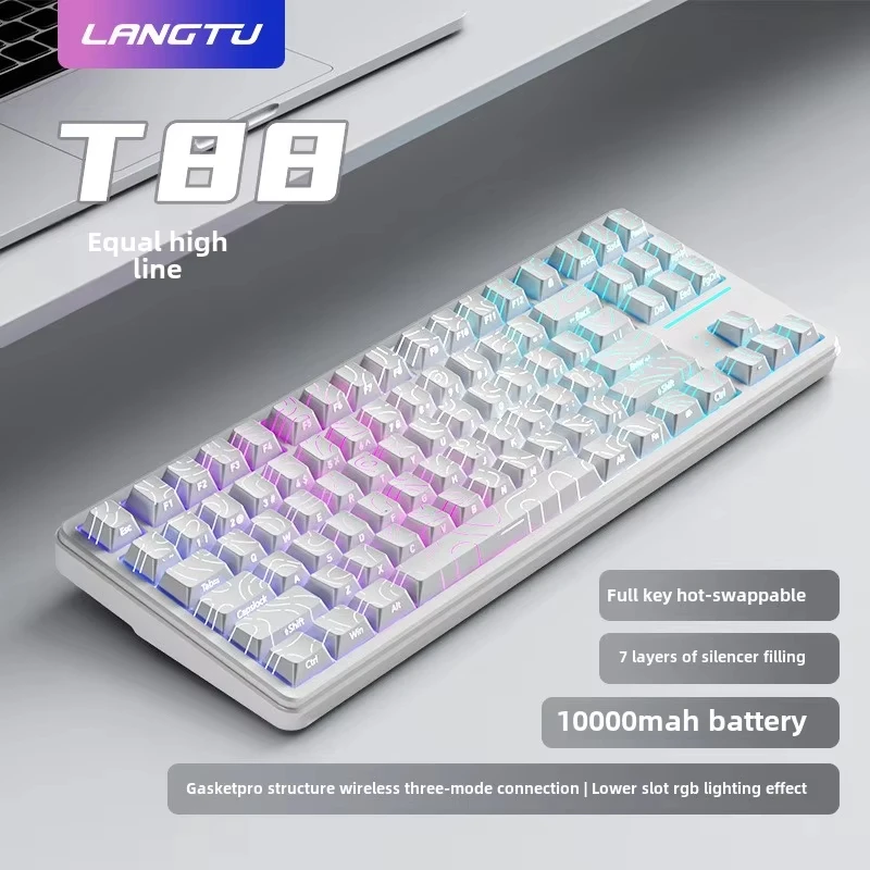 

SUMREDA T88 Беспроводная индивидуальная клавиатура для киберспорта 88 клавиш Игровая Bluetooth RGB с горячей заменой Ультра-тихая боковая гравировка Игровая офисная