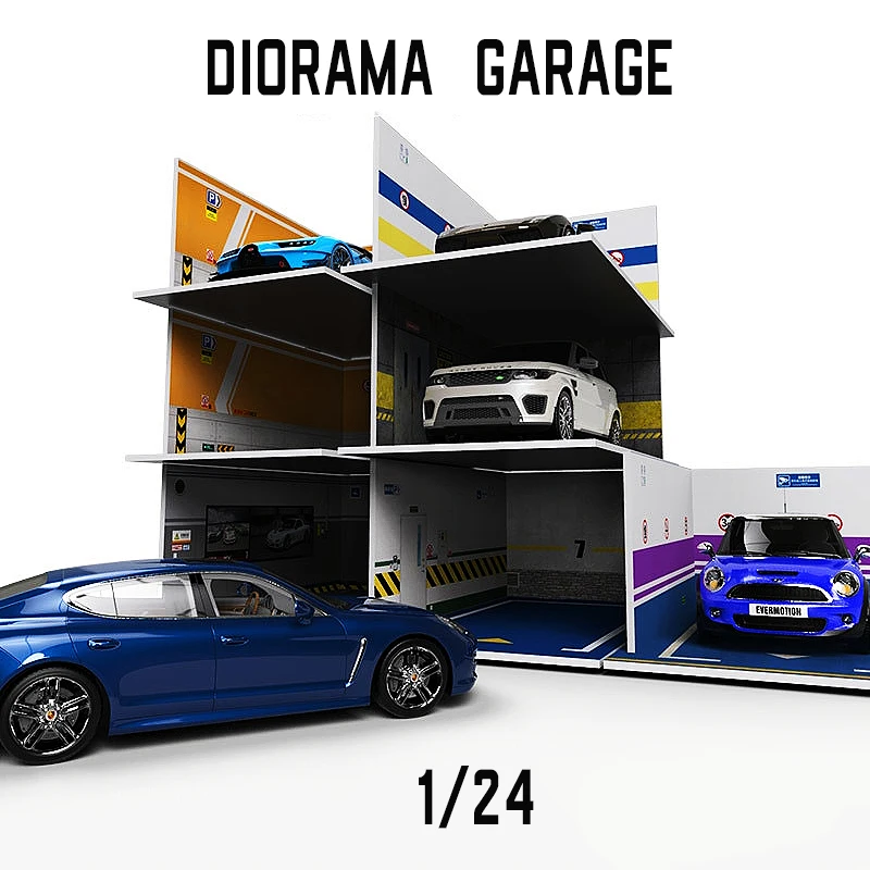 Diorama 1 24 Garage For Diecast Car Pvc Miniature Cars Parking Space Collection Decoration Display  Model Kit For Automobile Toy