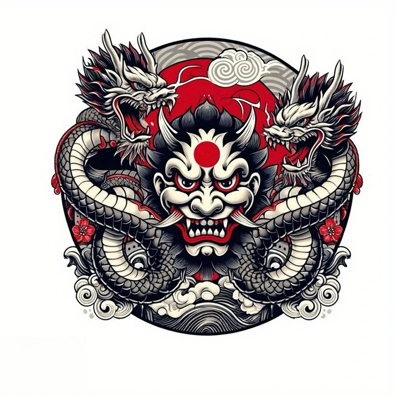 Japanese Dragon And Mask Vinyl Car Sticker Multi Color Durable Decal for Motorcycle Electric Scooter Laptop Decor