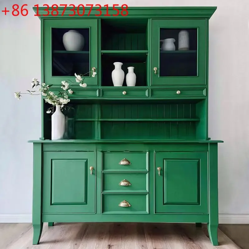 

Solid wood dining side cabinet simple modern American retro locker household green retro style living room storage cabinet