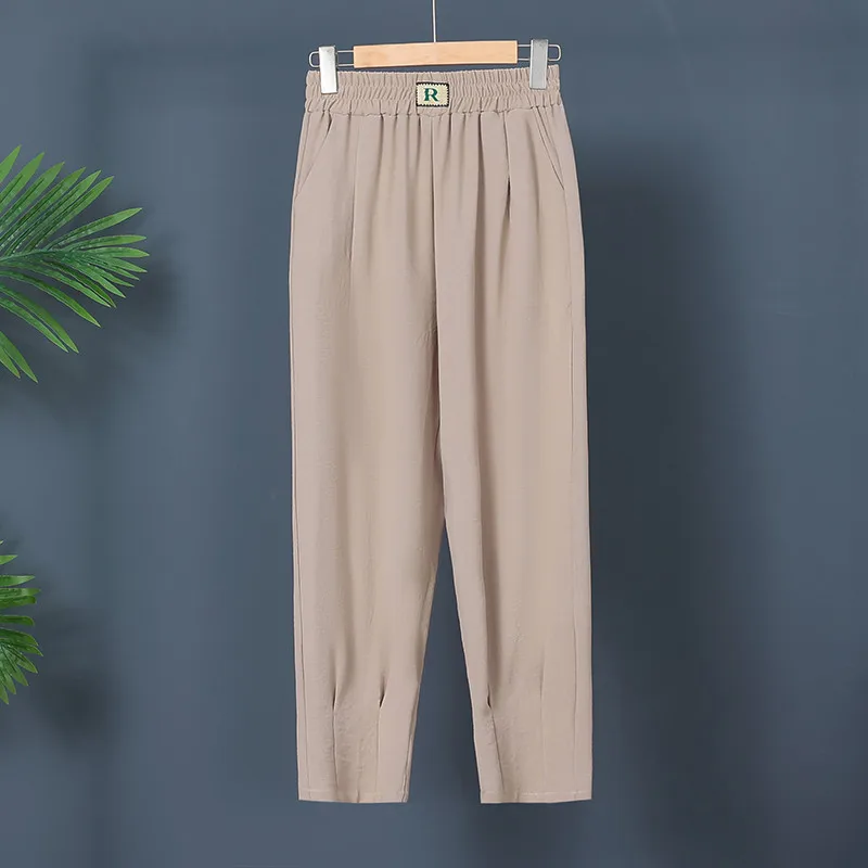 2023 Cotton Linen Ankle Length Pants Women Spring Summer Casual Harem Trousers Black White Elastic Waist Loose Pants