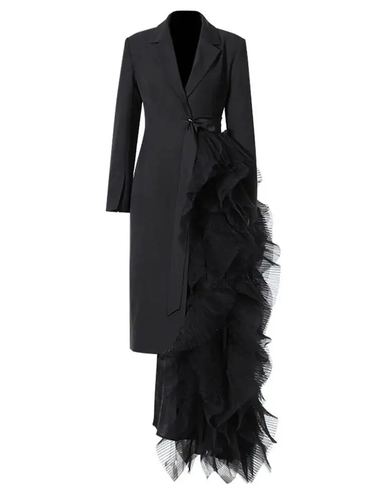 

Mesh Women Black Irregular Big Size Long Elegant Blazer New Lapel Long Sleeve Jacket Fashion Spring Autumn 2026 7AB6F3O