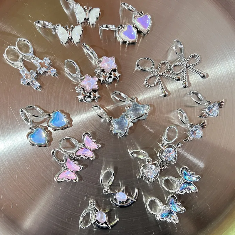 New Harajuku Vintage Goth  Pink Peach Heart Drop Earrings For Women Grunge Punk Halloween Aesthetic Y2k Fairy Jewelry