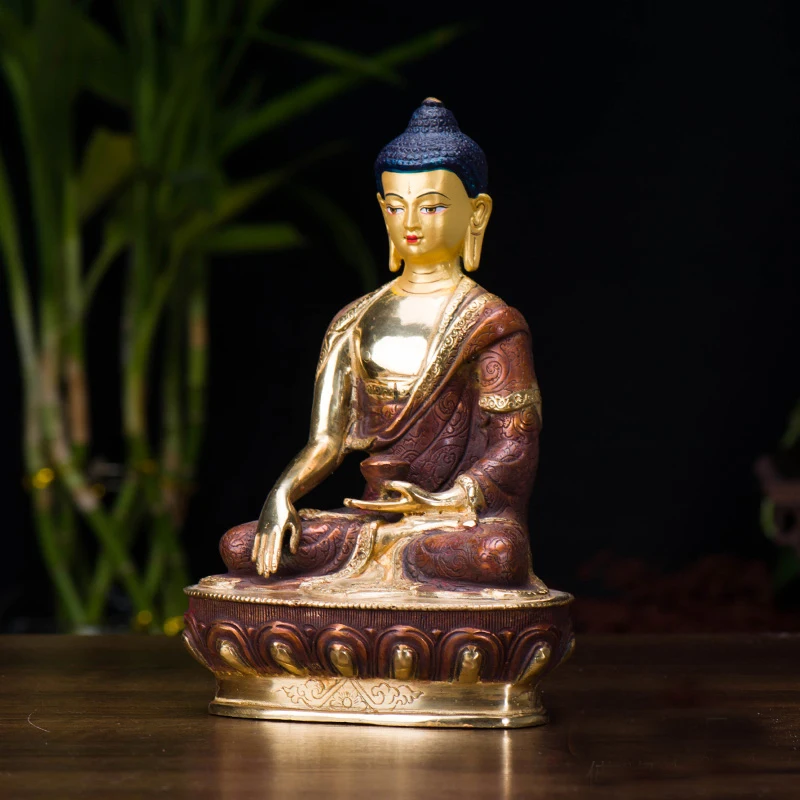 TOP GOOD wholesale buddha statue # 8 inch tall --HOME family  Talisman hand-painted Gilding the brass