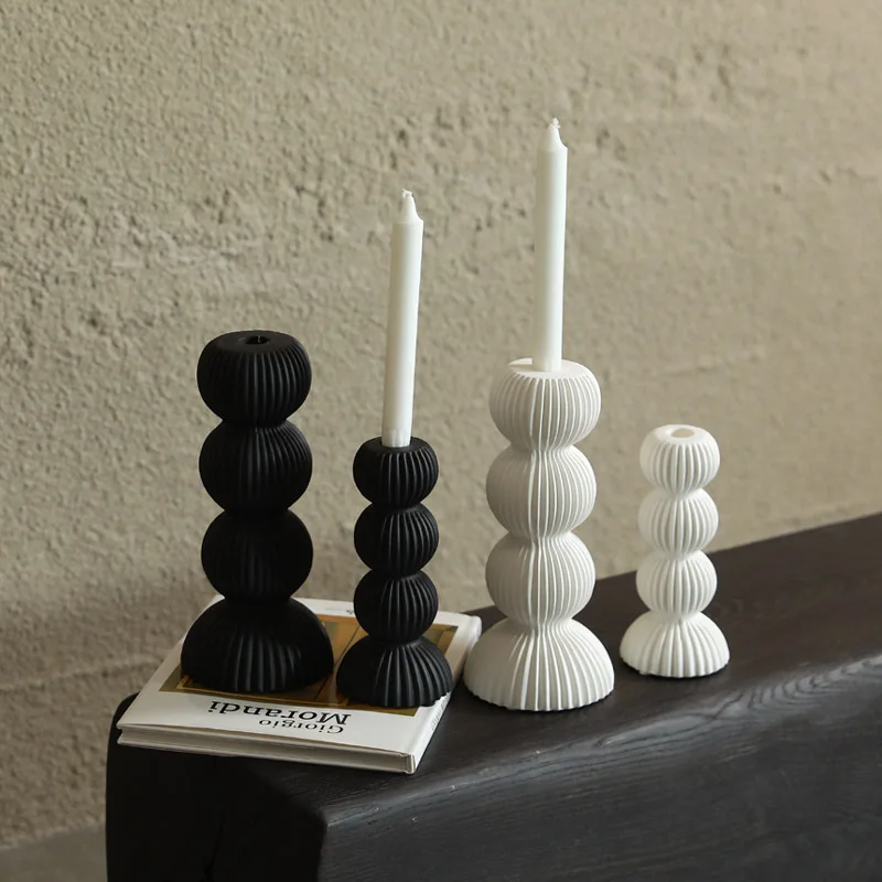 

Ceramic Candle Holder Ornaments Candlestick Geometric Sphere Stitching Stripes Home Desktop Decoration Candle Stick Holder