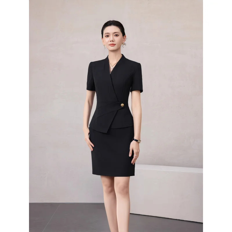 Women's Suit Skirt2026Spring and summer slim-fit, waist-accentuating, elegant short-sleeved irregular professional jewelry store