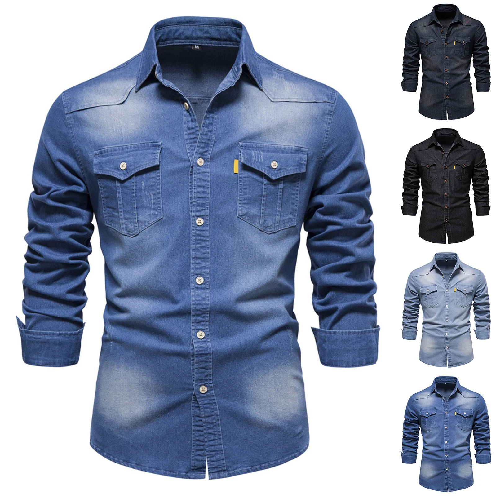 

2025 Мужская модная удобная рубашка, популярная джинсовая рубашка с длинным рукавом, повседневная однотонная джинсовая рубашка, облегающая уличная одежда в стиле ретро