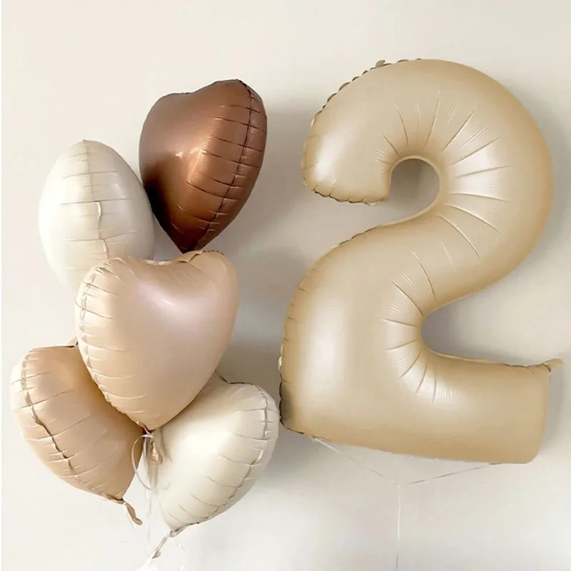 9 stücke 18 Zoll Karamell Kaffee braun Creme Herz Folie Ballon Set Boho Luftballons für Baby party Geburtstag Hochzeits feier Dekorationen