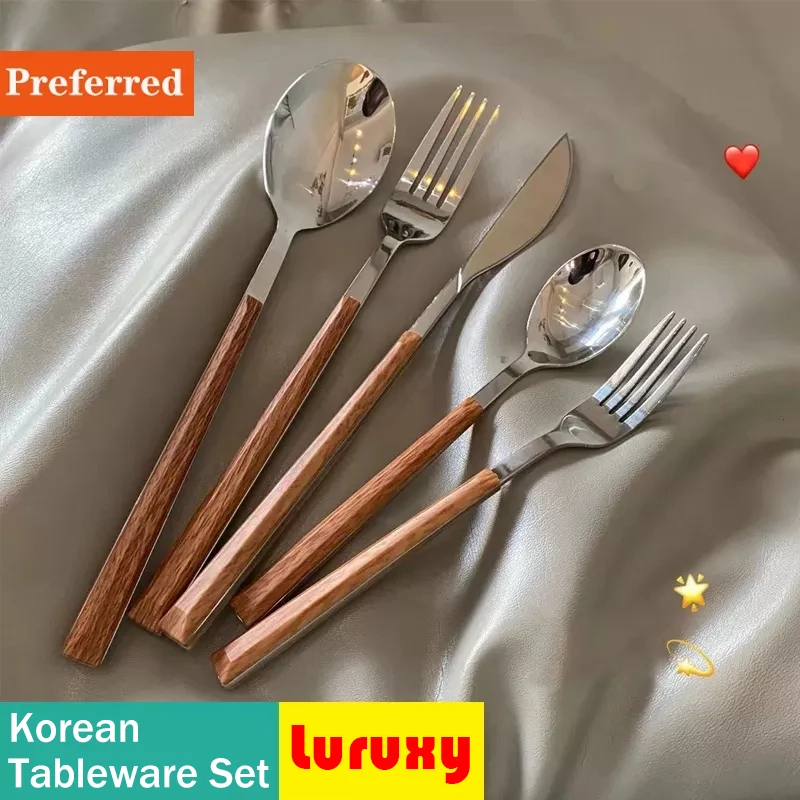 Tableware Set 304 Stainless Steel Korean Cutlery Set Camping Knife Fork Spoon Chopsticks Dinnerware Luxury 12-16Pcs Cutlery Set