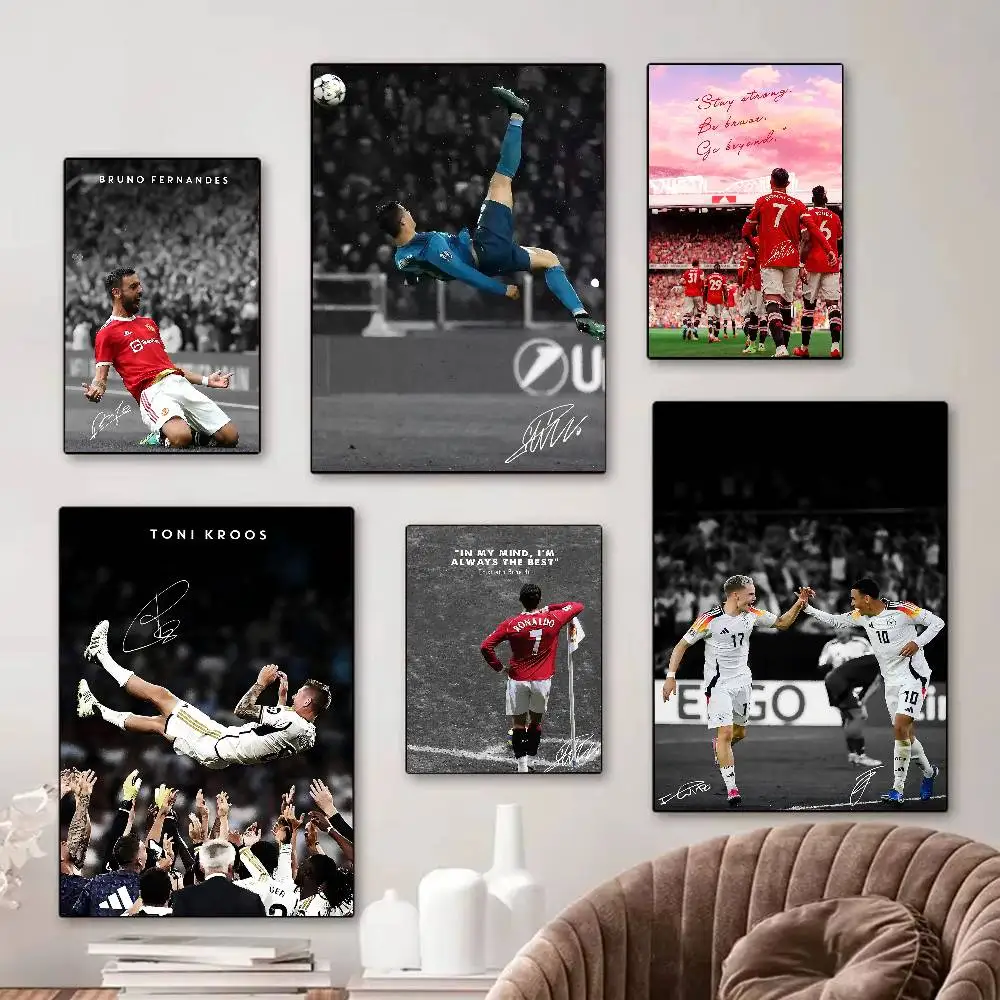 Moderne Fußball-Sportler-Porträts, Anime-Poster, selbstklebende Wandkunst in HD-Qualität, Retro-Poster für Zuhause, Kawaii-Raumdekoration