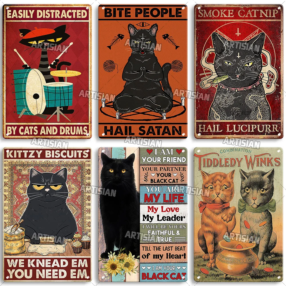 Artisian Animal Sign Black CAT Retro Metal Poster Funny Pet Vintage Decorative Tin Plate Garage Bar Pub Club Home Wall Decor — zdjęcie 4