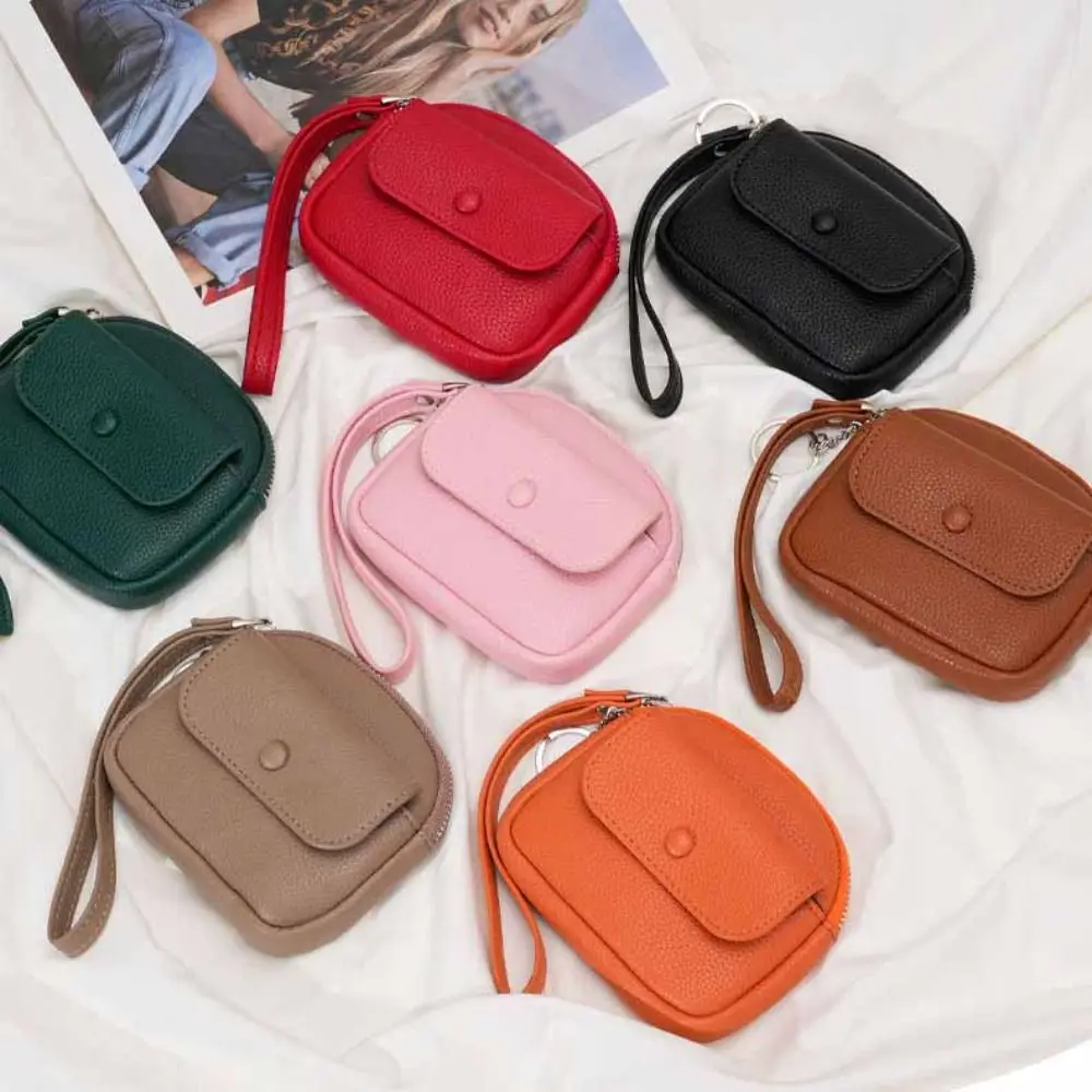 

Casual with Wrist Lanyard Handheld Wallet Solid Color Korean Style Zipper Coin Purse Earphone Pouch Mini Small Item Bag Travel
