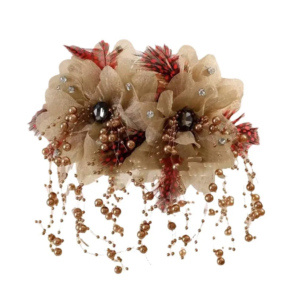 

Elegant Cloth Grasping Clip Tassel Four Flowers Hair Claw Feather Flower Pearls Hair Accessories for Girl