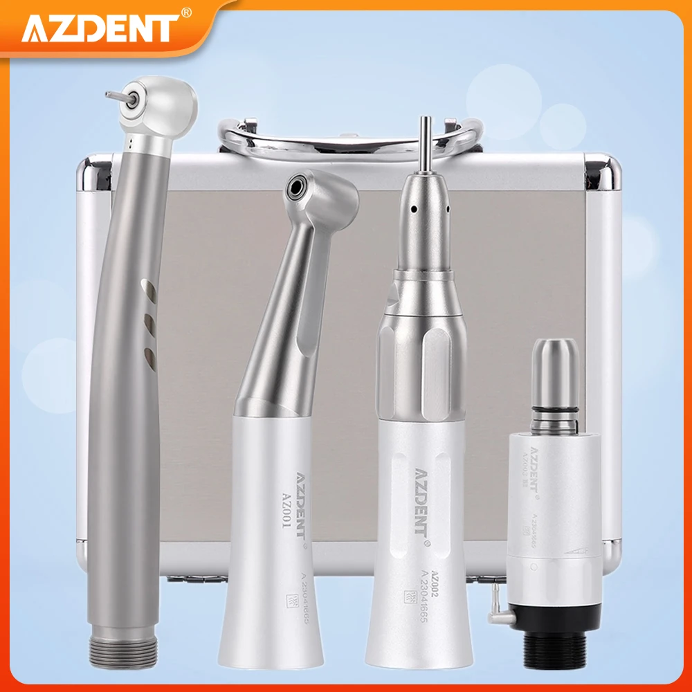 AZDENT Set Dental LED High and Low Speed Handpiece Kit 1:1 Push Button Contra Angle 2/4 Holes Dentist Handpiece Lab Tools