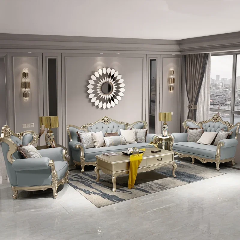 Replica Luxury Living Room Sofa Genuine Leather Solid Wood Living Room Sofa Study Comfortable Apartment Muebles Patio Furniture