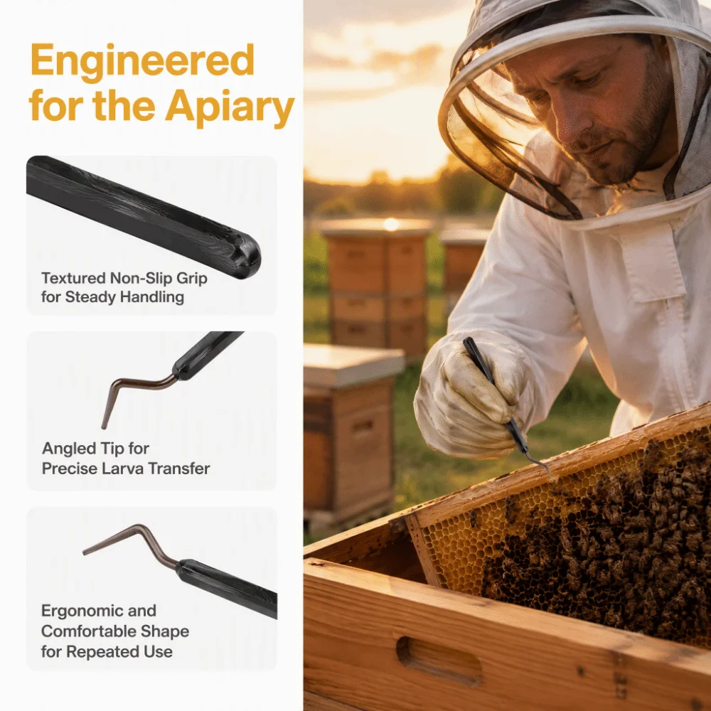 3 pcs Plastic Beekeeping Grafting Tool Black Precise Transfer Beekeeping Shift Pin Non-Slip Grip Exquisite Workmanship