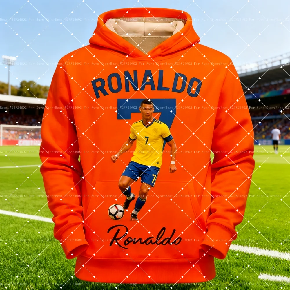 سويت شيرت رونالدو بغطاء للرأس لكرة القدم إصدار مريح كاجوال يومي ملابس الشارع الشهير للرجال هوديس نسائي بقلنسوة