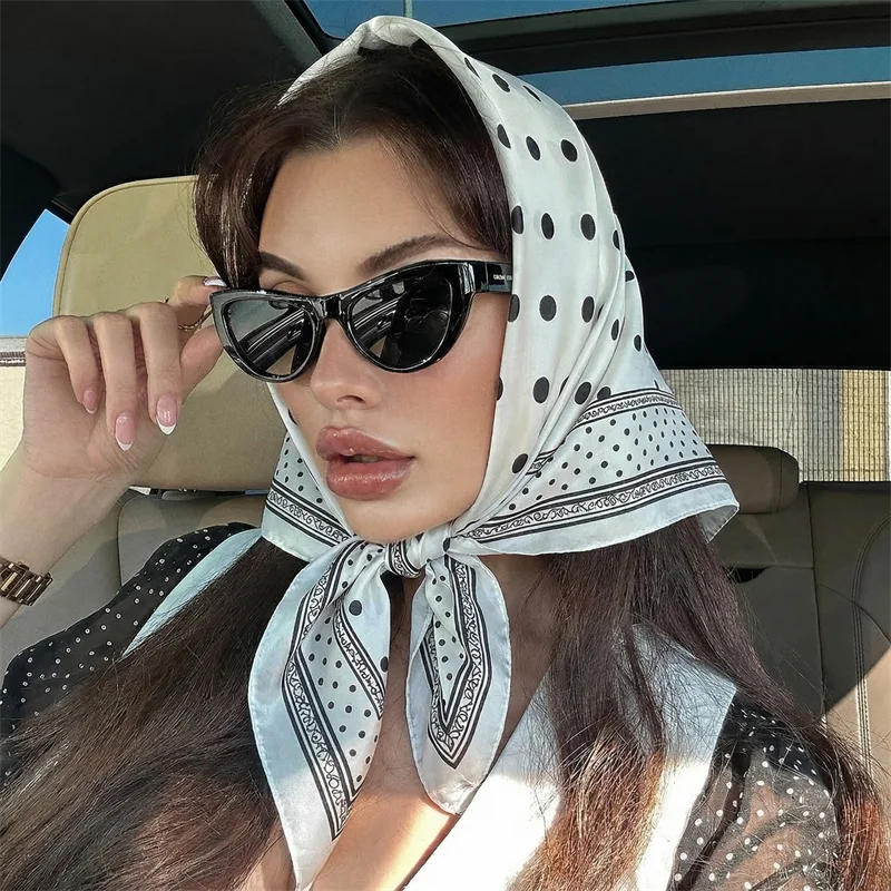 70*70cm Square Silk Scarf Women Luxury Brand Dot Hijab Scarves Muslim Pareo Bandana Female Shawl Wrap Headband Foulard