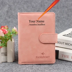 Couverture de passeport à bouton magnétique pour hommes et femmes, nom personnalisé sur la couverture, portefeuille de voyage Rfid, étui pour passeport, sac