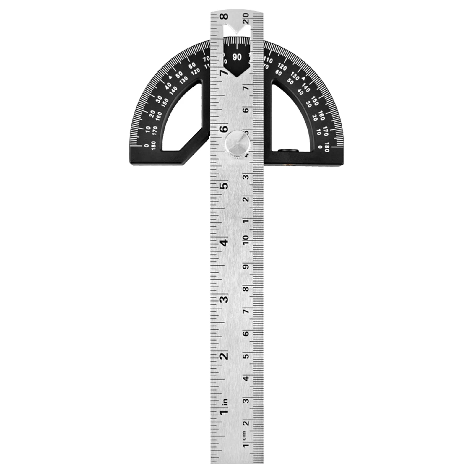 

20cm Knurled Thumb Nut Protractor With Ruler Student Drawing Inch Centimeter Adjustable Multipurpose Steel Precise 0-180 Degrees