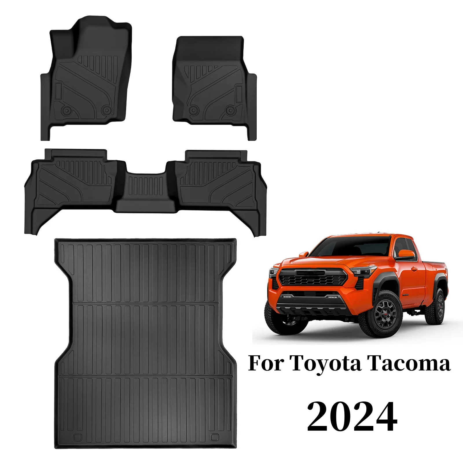 

Floor Mats for 2024 Toyota Tacoma , Double Cab All Weather Floor Liner TPE Custom Front & Rear 2 Rows Full Set Anti-Slip Mats