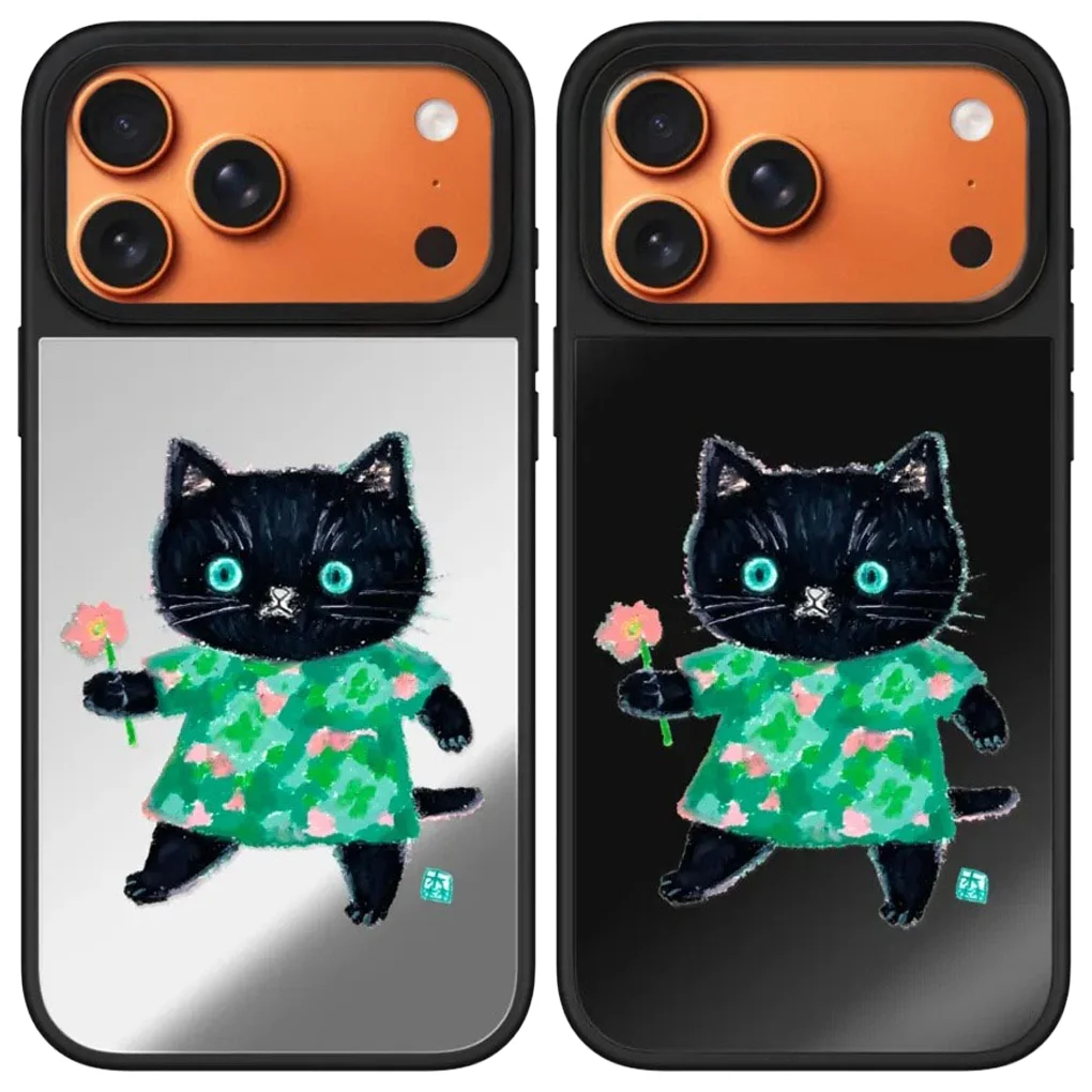 

Black Cat Green T Shirt Mirror Surface Magnetic Case: Compatible with IPhone 17 16 15 14 13 12 Pro Max 17 Air