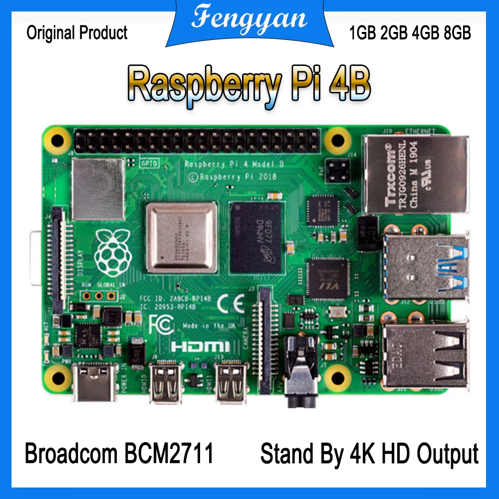 

Official Original Raspberry Pi 4 Model B Dev Board RAM 1GB 2GB 4GB 8GB BCM2711 Core CPU 1.5Ghz Support Bluetooth 5.0 4K Video