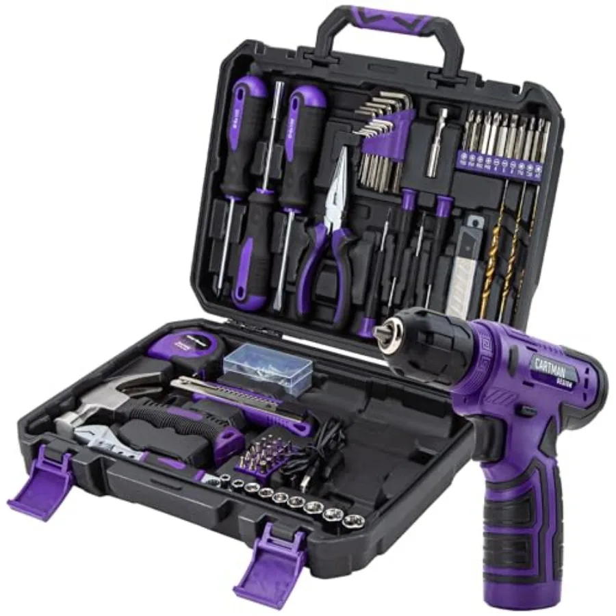 150-Piece Household Tool Set 8V Cordless Drill Driver Kit Complete Hand Tool Kit for Home Maintenance DIY Projects and Repairs