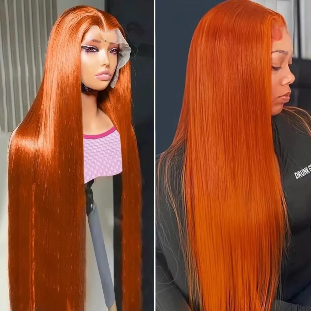 30 36 Inch 200% Orange Ginger Straight 13x4 HD Transparent Lace Frontal Wig Brazilian 13x6 Lace Front Human Hair Wigs For Women