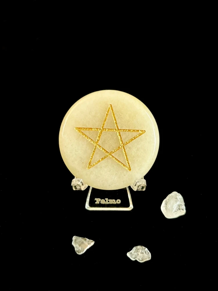 1PC【Abundance Surrounds Me】topaz Palm Stone Original Design Small Round Coins Healing Stone Energy Gift or Polished
