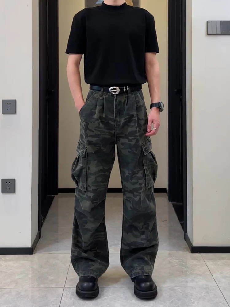

American Retro Camouflage Work Pants Men Summer Thin High Street Trendy Wide Leg Straight Jeans Casual Loose Fit Summer Jeans
