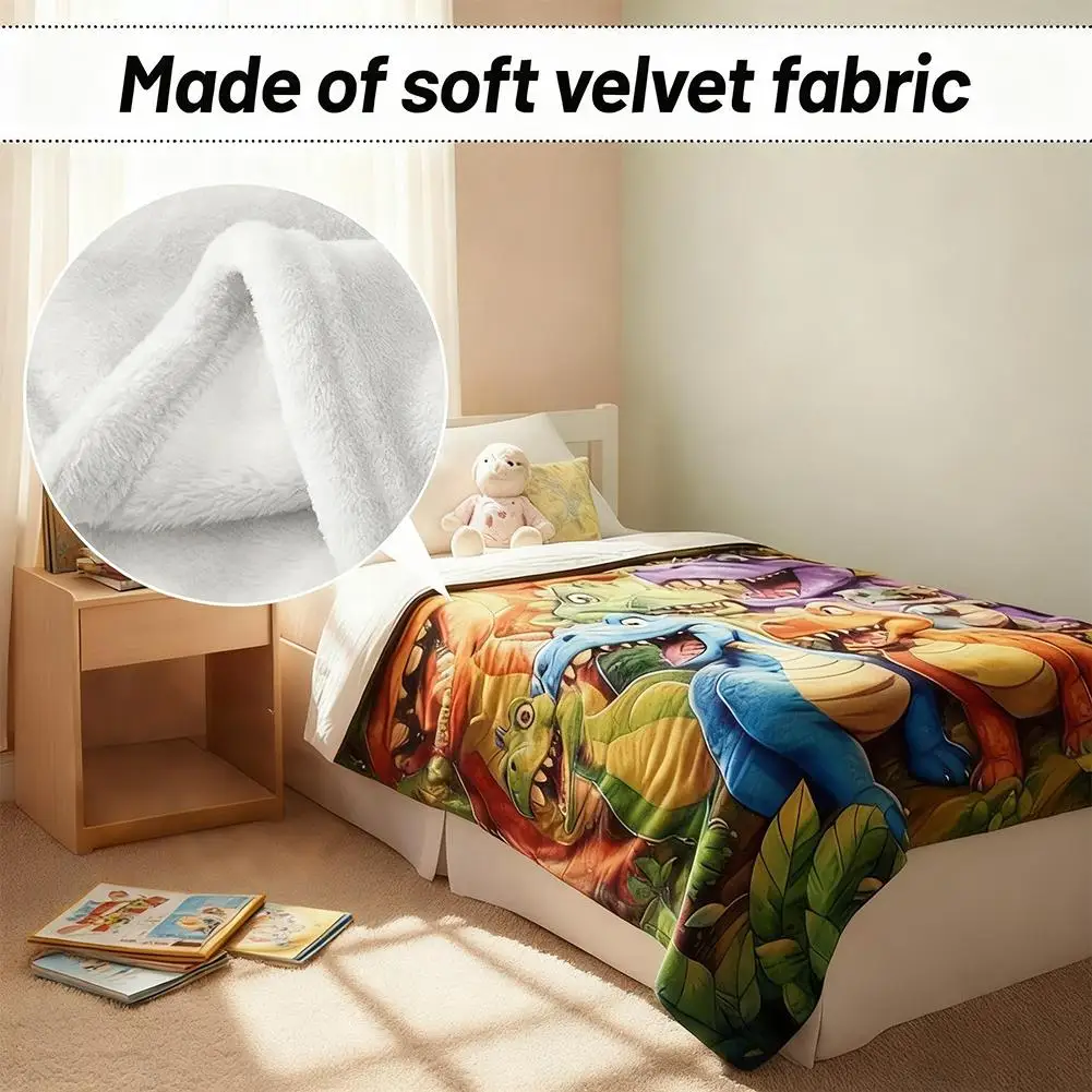Flanell-Überwurfdecke, niedliche lächelnde Dinosaurier, HD-Digitaldruck, geeignet für Sofas, Betten, Büros, Reisen, Campingstühle, warme Decke