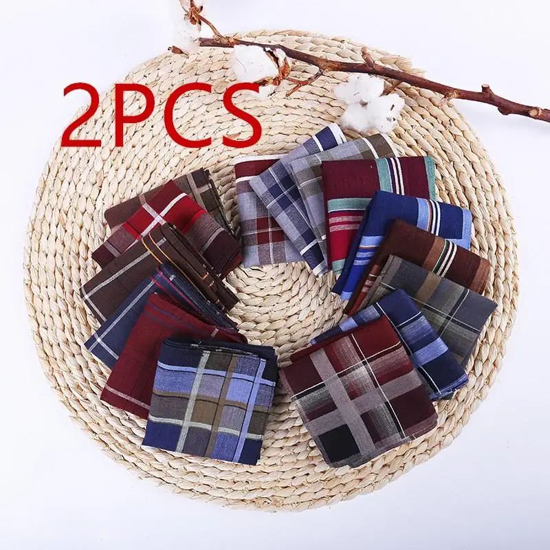 2 pcs Multicolor Stripe Set Square,Cotton Handkerchief 38 * 38 Cm Men Classic Plaid Pattern Pocket