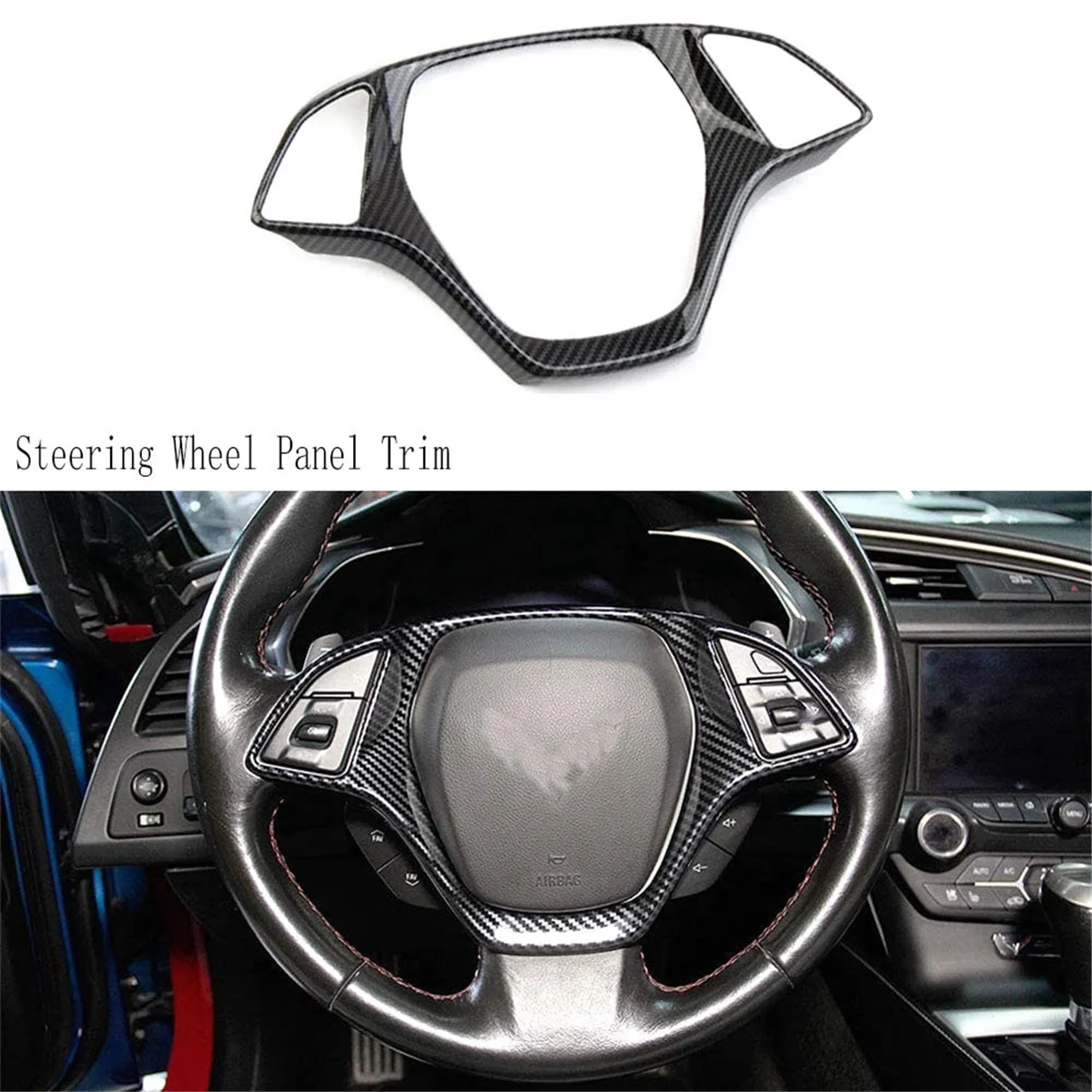 ABS Carbon Fiber Car Steering Wheel Panel Decoration Cover Trim Moulding Sticker for Chevrolet Corvette C7 2014-2019