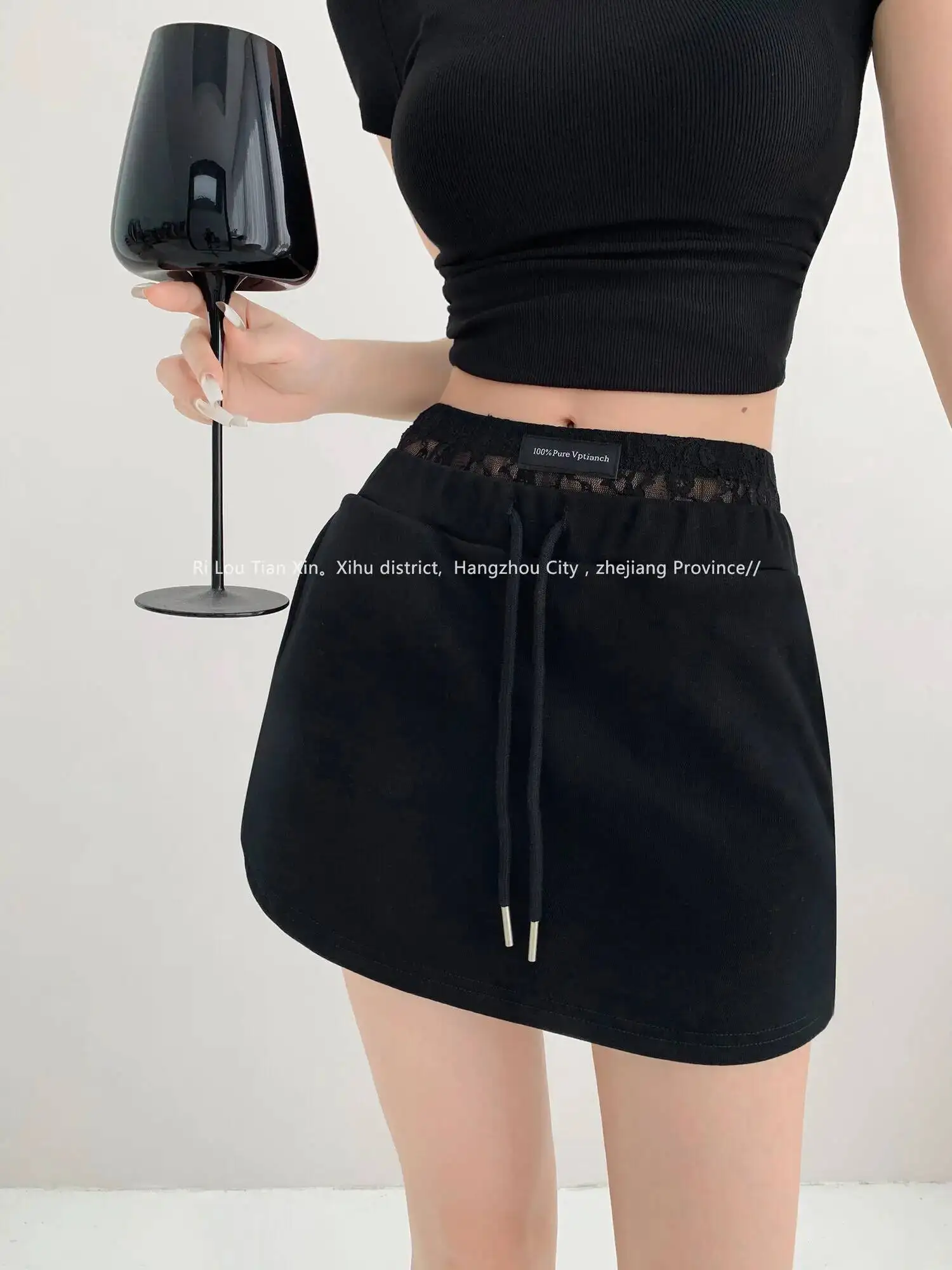 American Style Casual Sports Style Skirt Women 2026 Summer New Pure Desire Lace Patchwork Wrap Hip A-line Short Skirt WK89