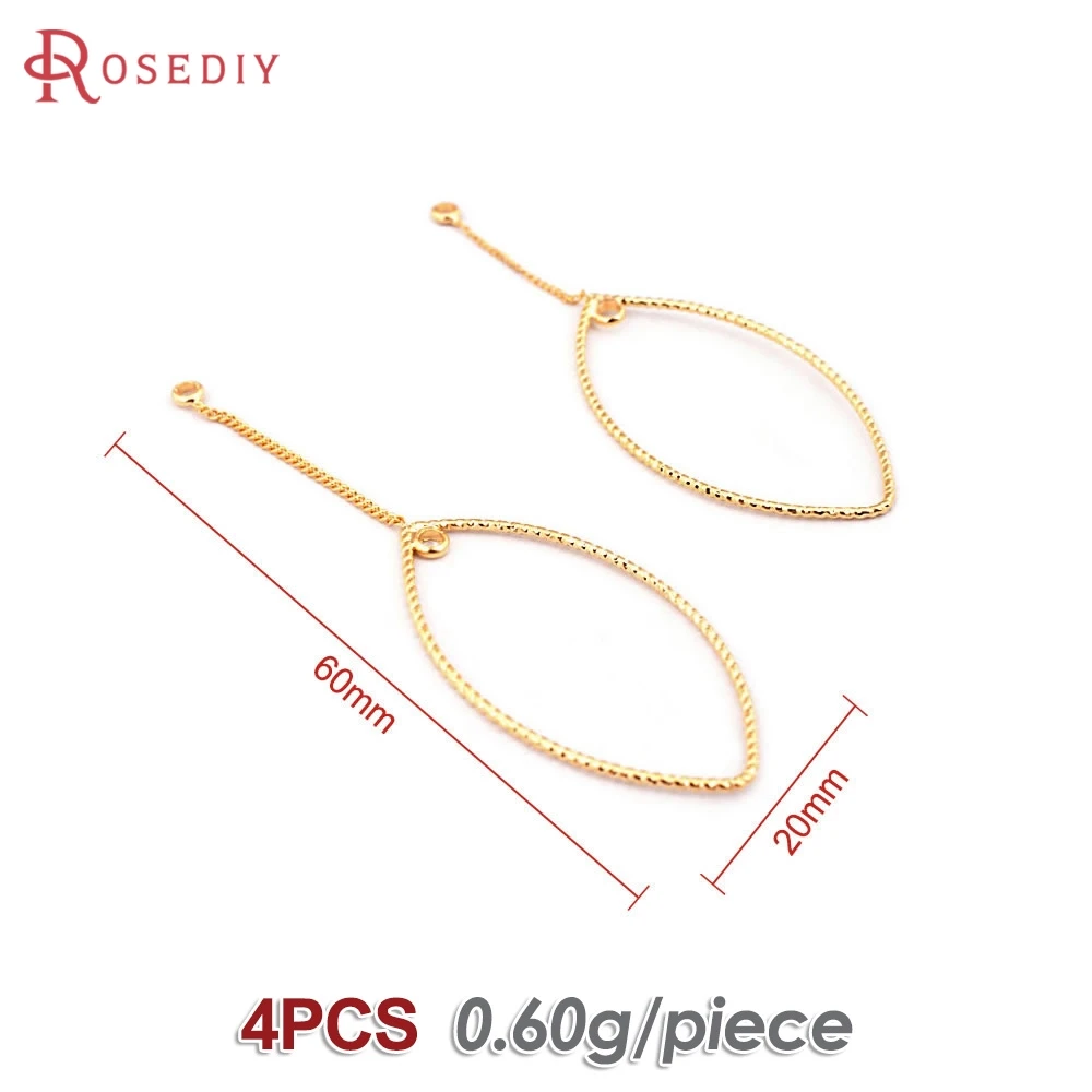 4PCS 18K Gold Color Brass Twisted Wire with Chain Rhombus Charms Pendants Diy Jewelry Making Earrings Accessories for Women