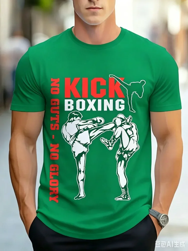 Fashion New Men's Kickboxing No Guts No Glory Print T Shirt Crew Neck Short Sleeve Martial Arts Casual Streetwear Tee For Men