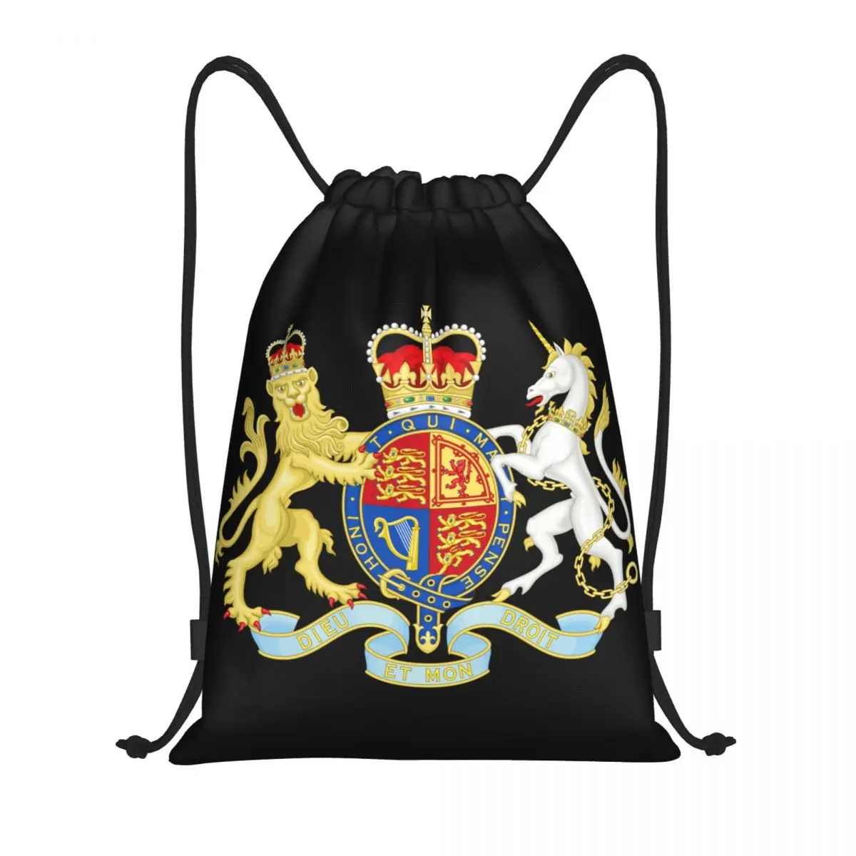 Custom Royal Coat Of Arms Of The United Kingdom Drawstring Bags Women Men Lightweight Sports Gym Storage Backpack